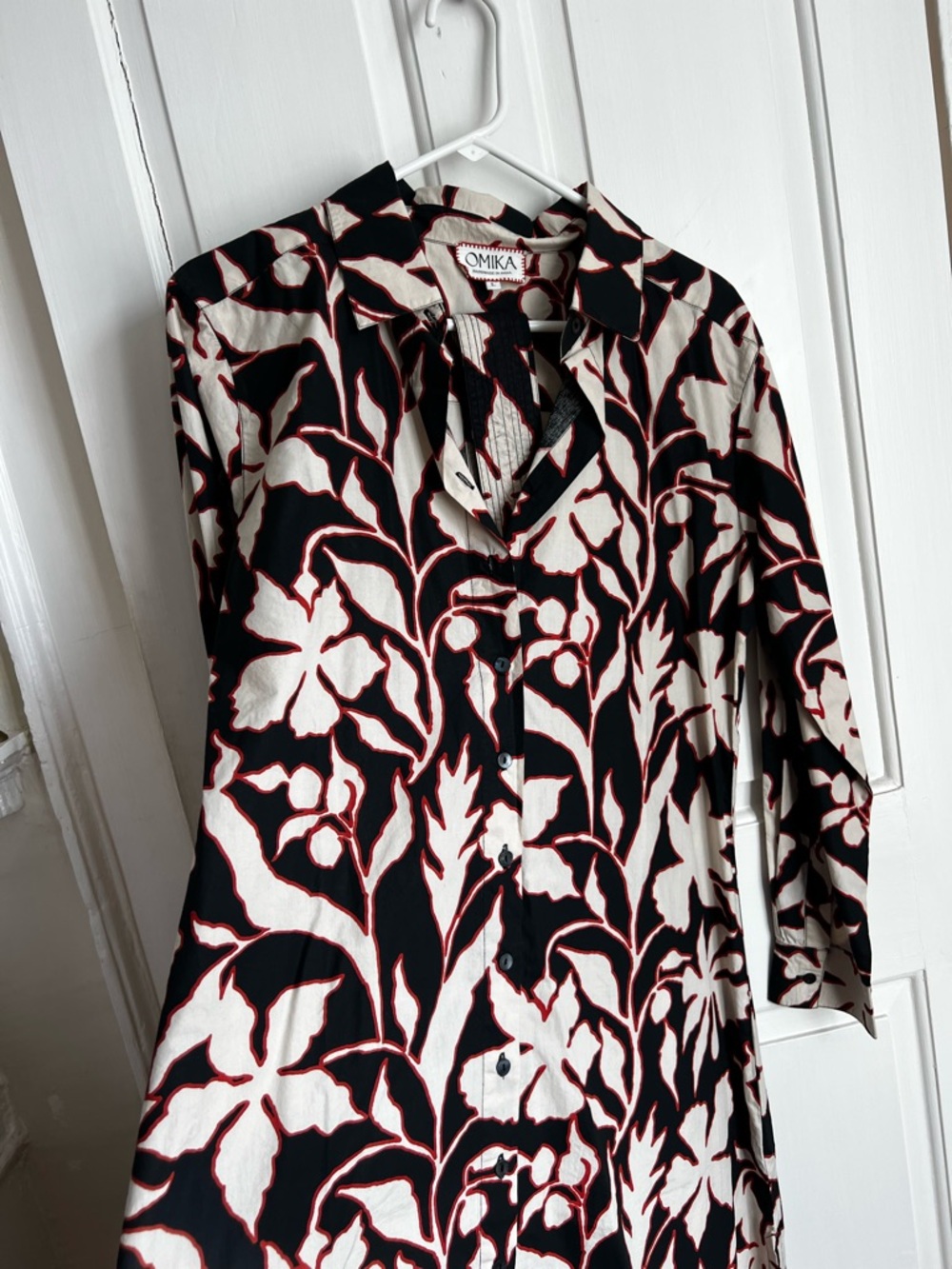 OMIKA Black, Cream & Red Floral Button-Up Shirt Dress